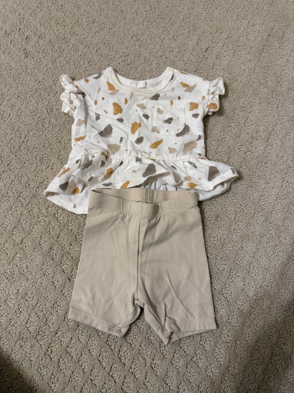 Petit Lem Cream Ruffle Top with Tan & Light Brown Spot Shorts
